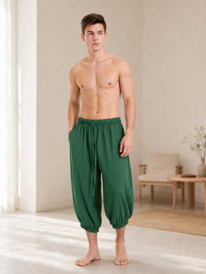 Drawstring Pants with Cuffs, Dark Green