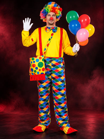 Adult Clown Costume with Wig, Hat, and Gloves