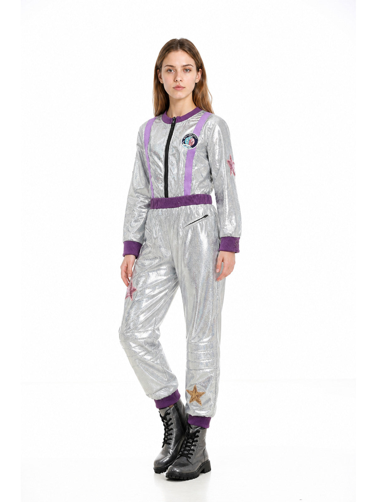 Silver Astronaut Jumpsuit with Stars for Parties