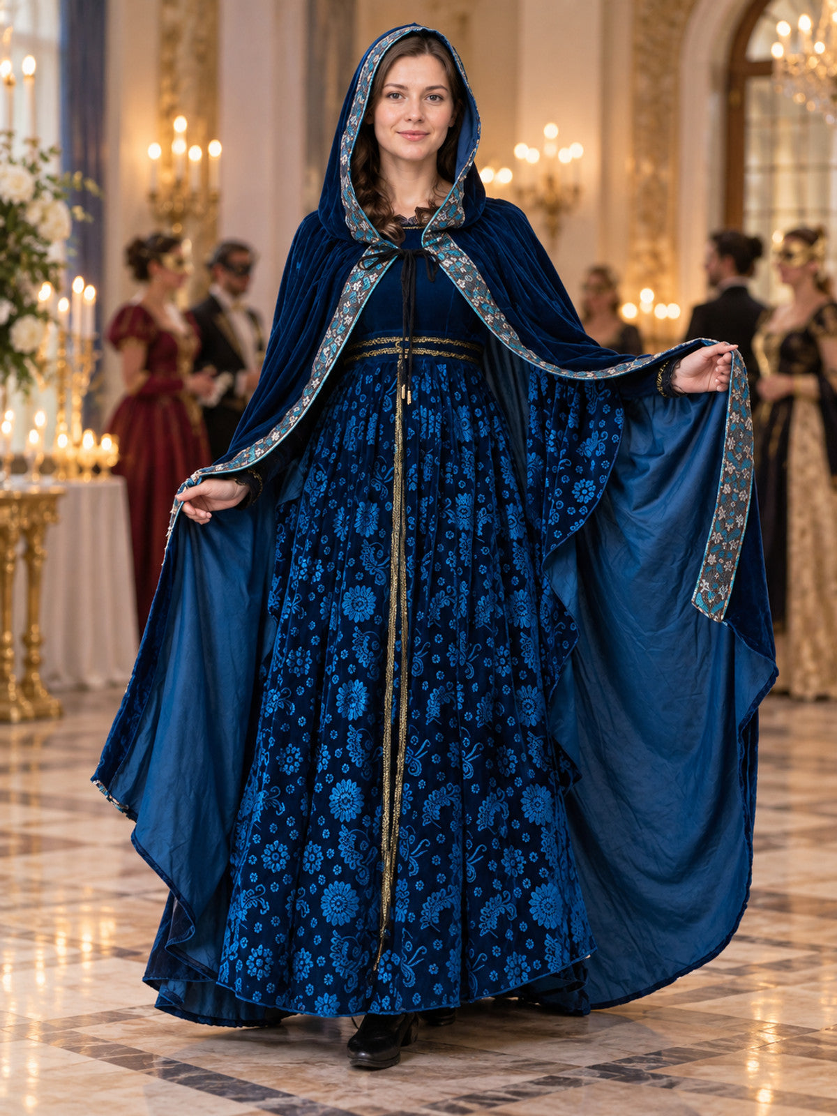 Carnival Costume with Cape and Floral Pattern