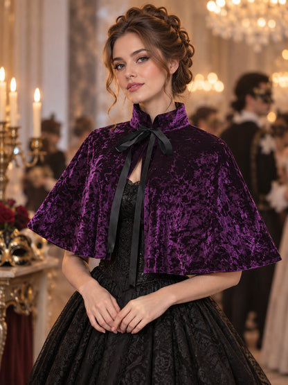 Purple Velvet Cape with High Collar