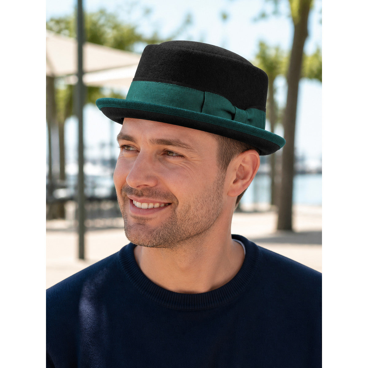 Carnival fedora hat with contrasting ribbon lifestyle view