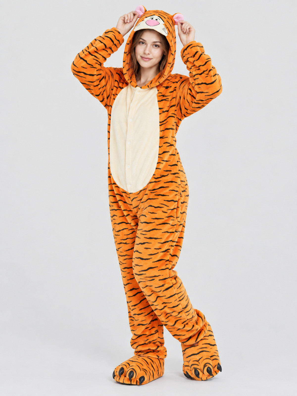 Pajama Jumpsuit with Ears and Paw Cuffs