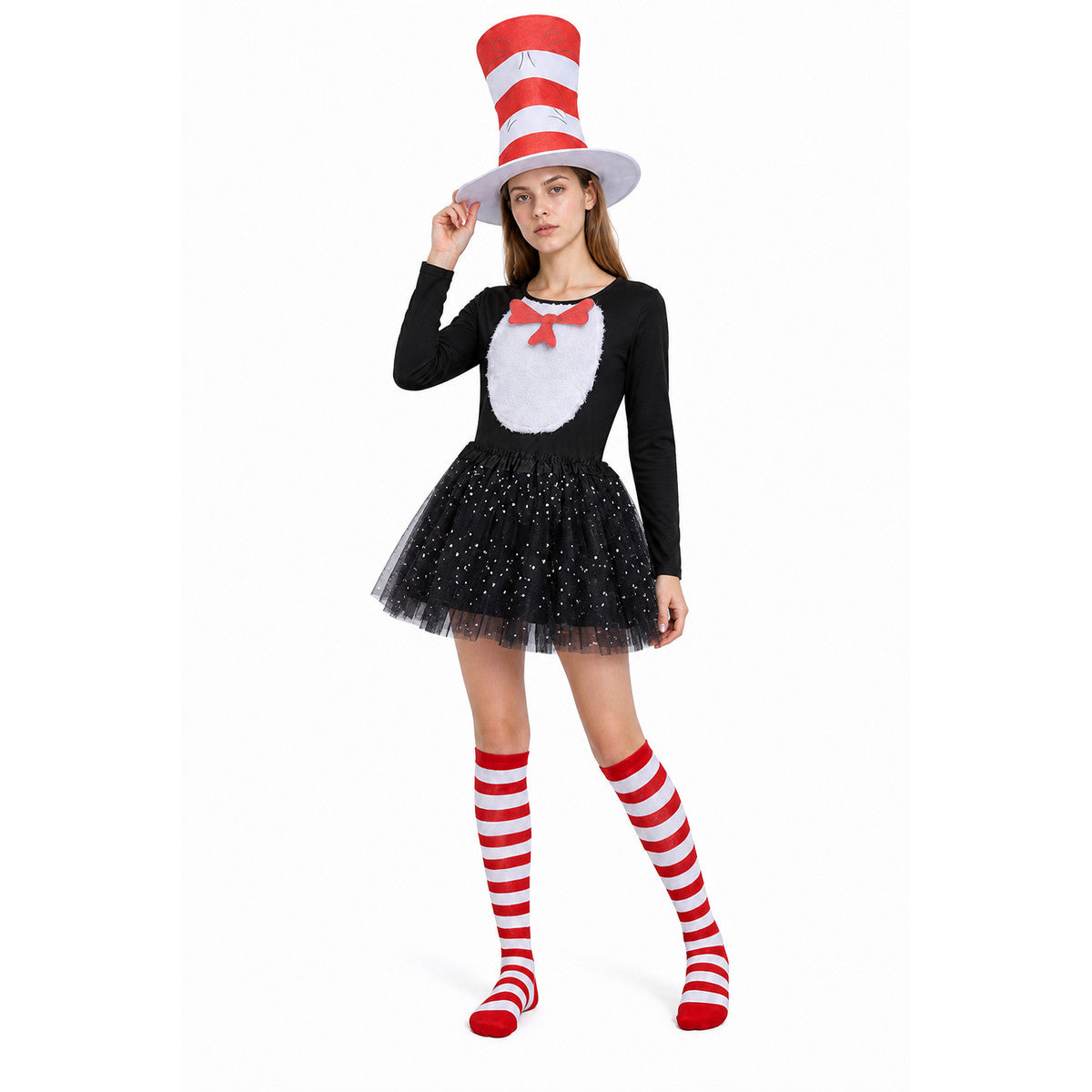 The Cat in the Hat Stage Costume with Hat and Socks Costume Headwear detail