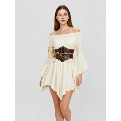 Off-the-Shoulder Dress with Lace-Up Belt