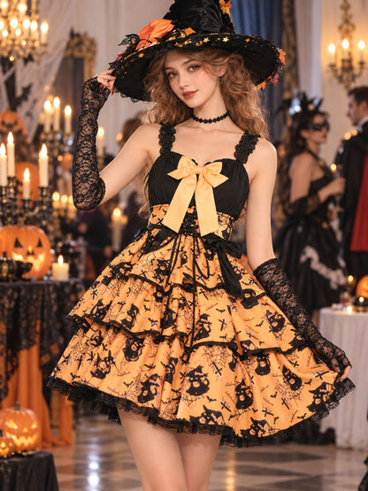 Witch Halloween Costume: Black and Orange Dress with Bow
