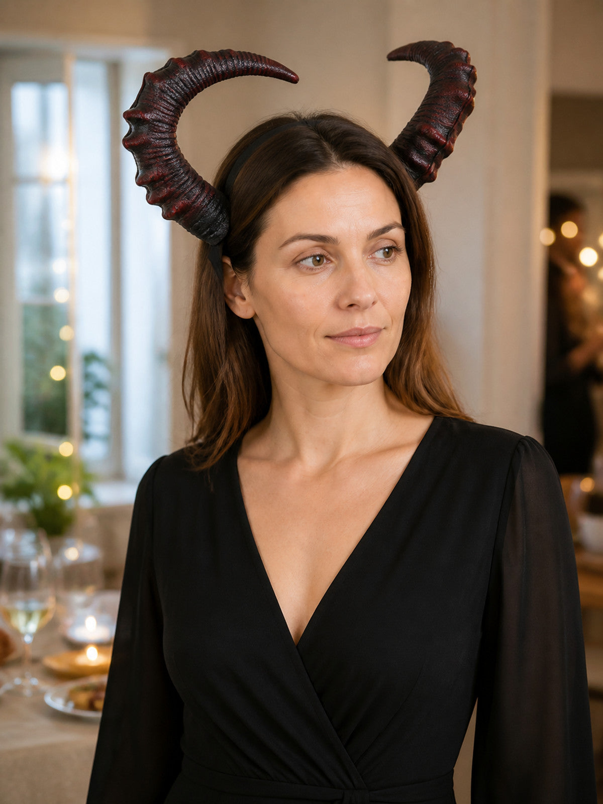 Halloween Carnival Headband with Horns, Black and Red lifestyle view