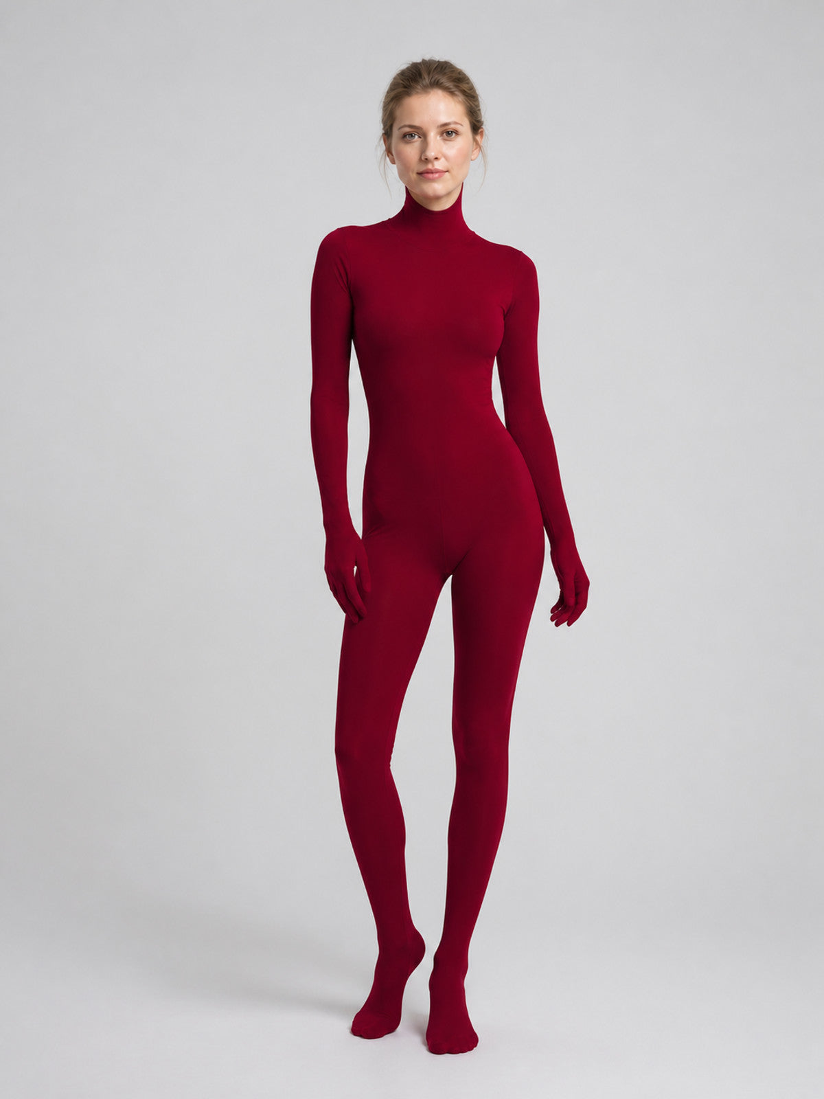 Burgundy Form-Fitting Hooded Halloween Bodysuit Costumes detail
