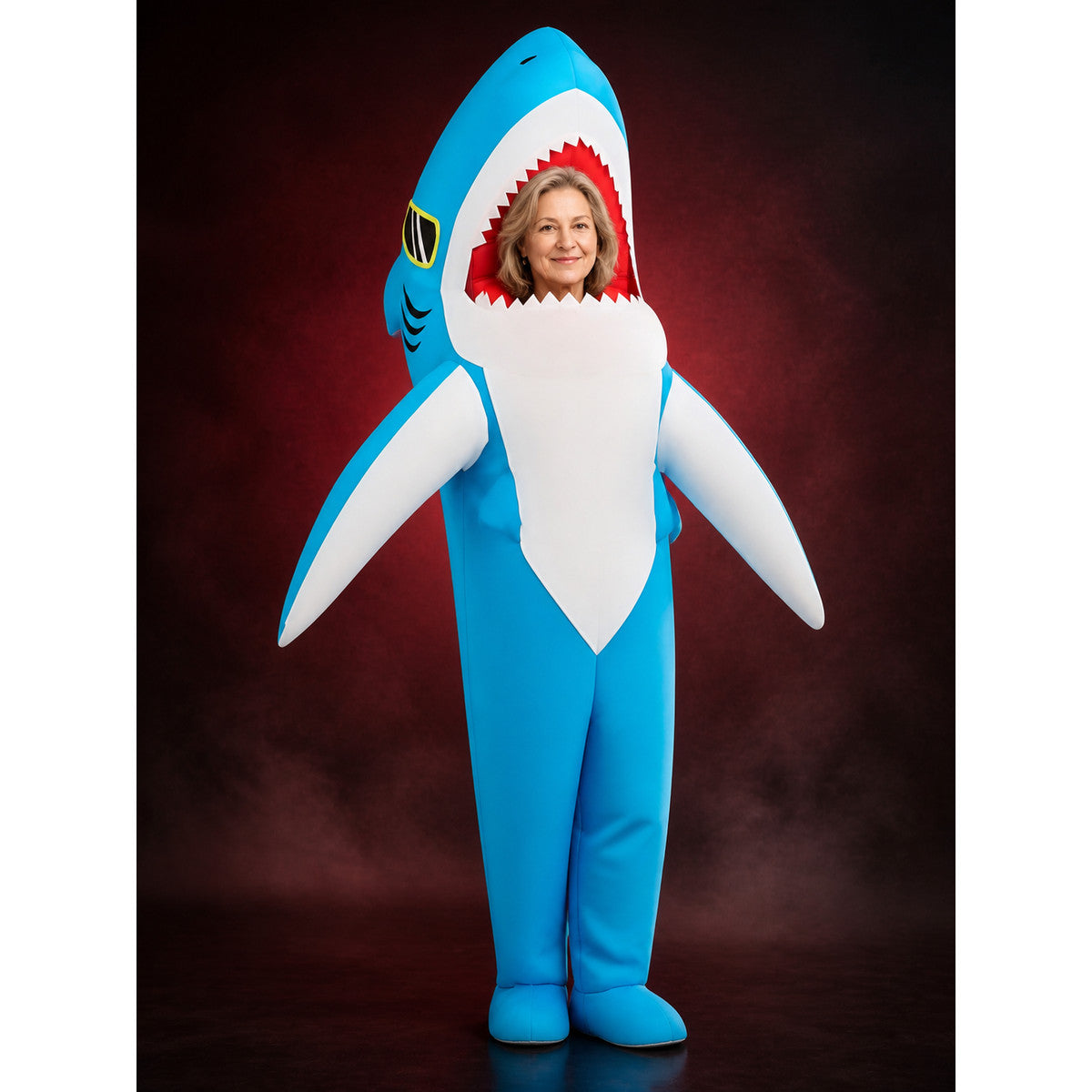 Shark Costume Jumpsuit with Headpiece and Fins, Halloween Outfit for Adults main product view