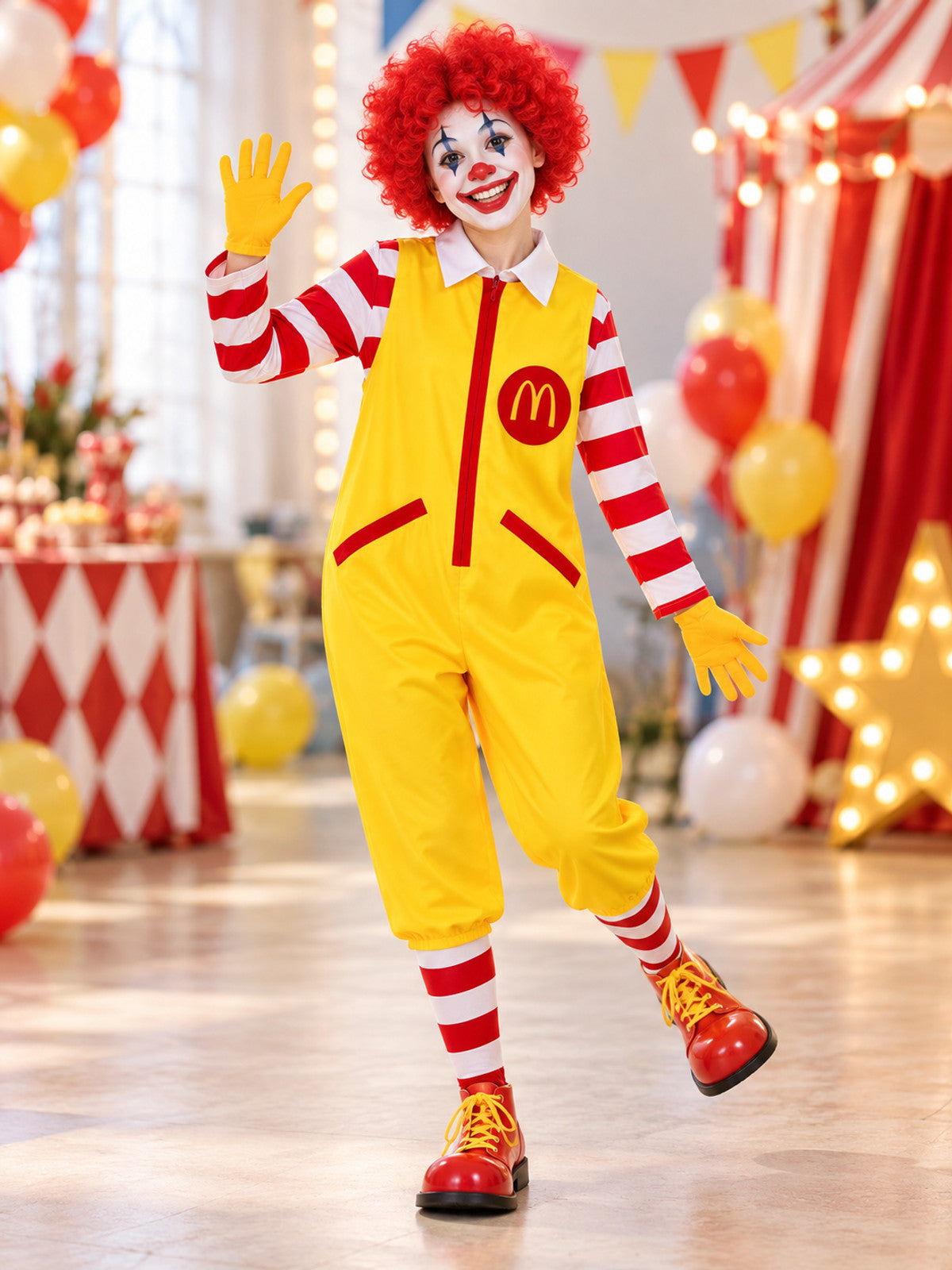 Clown Carnival Costume: Jumpsuit, Shirt, Leg Warmers
