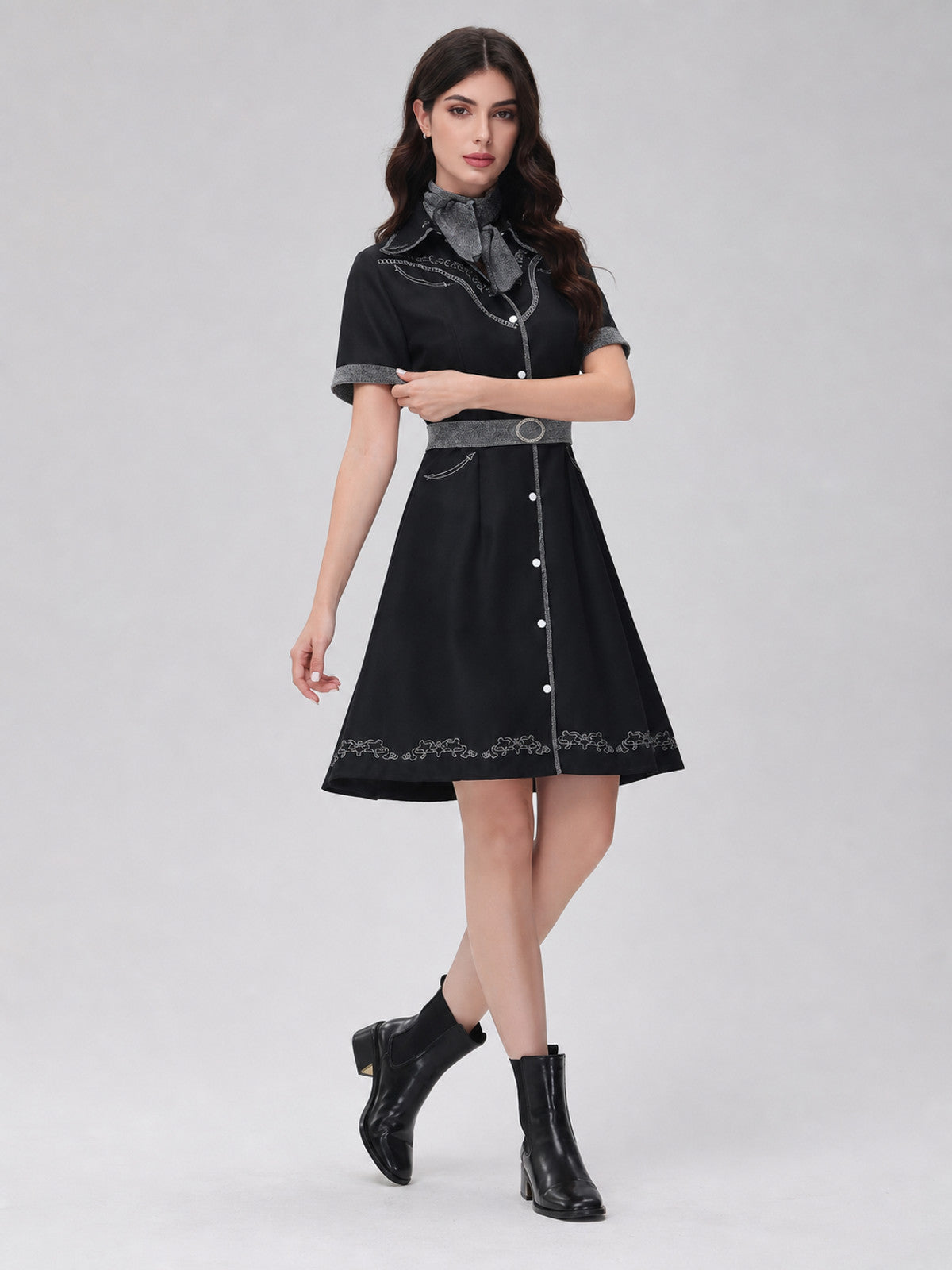 Western-Style Cosplay Dress with Belt and Bow Costume Dresses detail