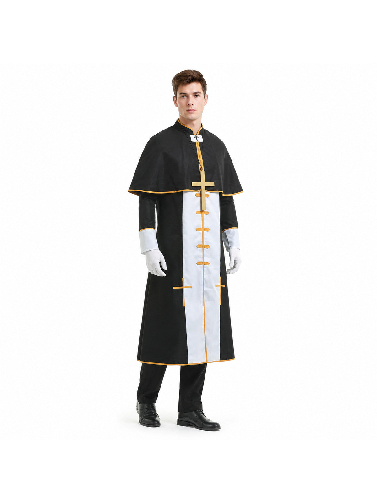 Black Cassock with Cross and Gold Trim