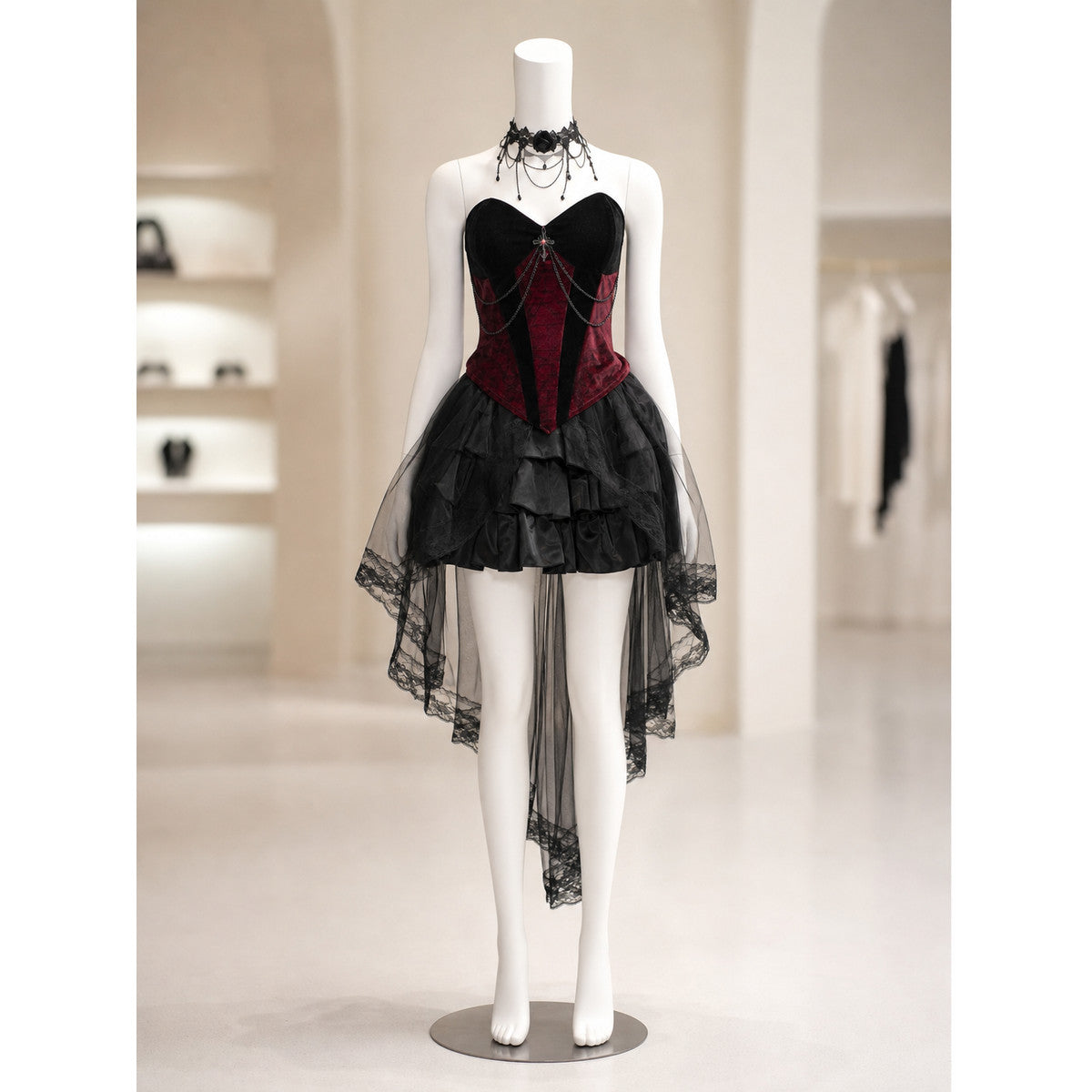 Gothic Dress with Corset Panel and Full Skirt