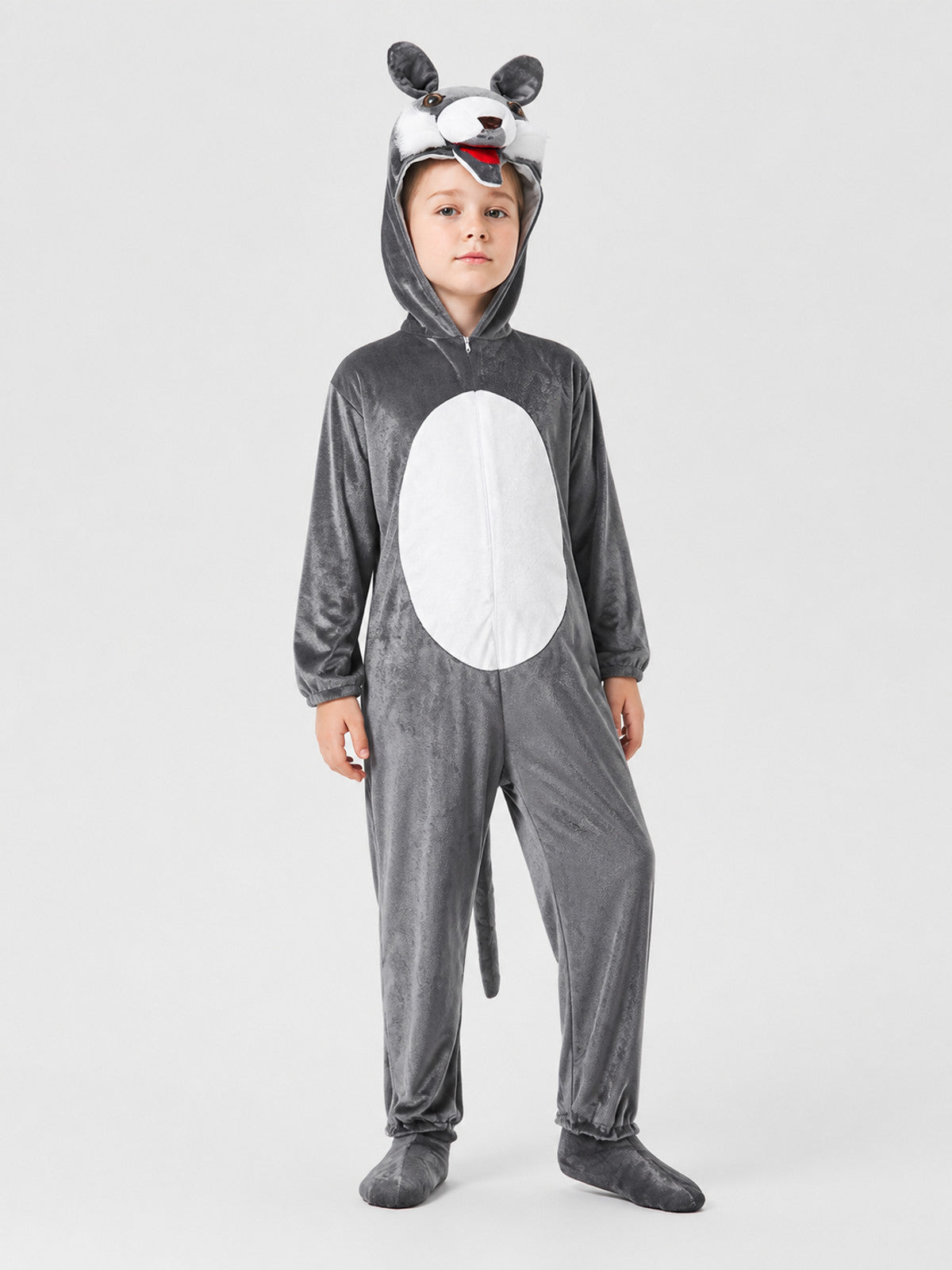 Gray Wolf Costume, Hooded Jumpsuit with Tail Costumes detail