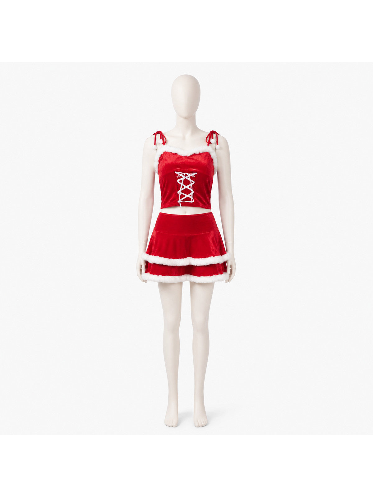 Two-Piece New Year's Costume with White Fluffy Trim Costumes detail