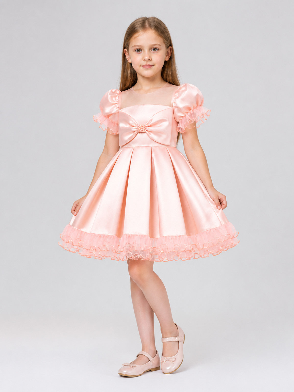 Pink Princess Dress for Girls with a Full Skirt and Bow