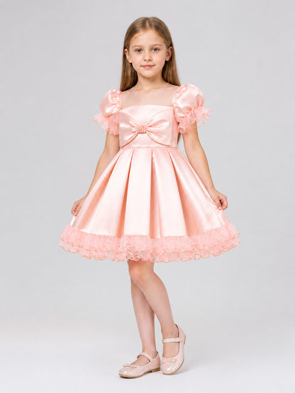 Pink Princess Dress for Girls with a Full Skirt and Bow