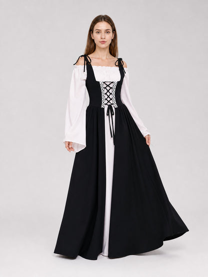 The dress is designed in a vintage medieval style and reflects characteristic