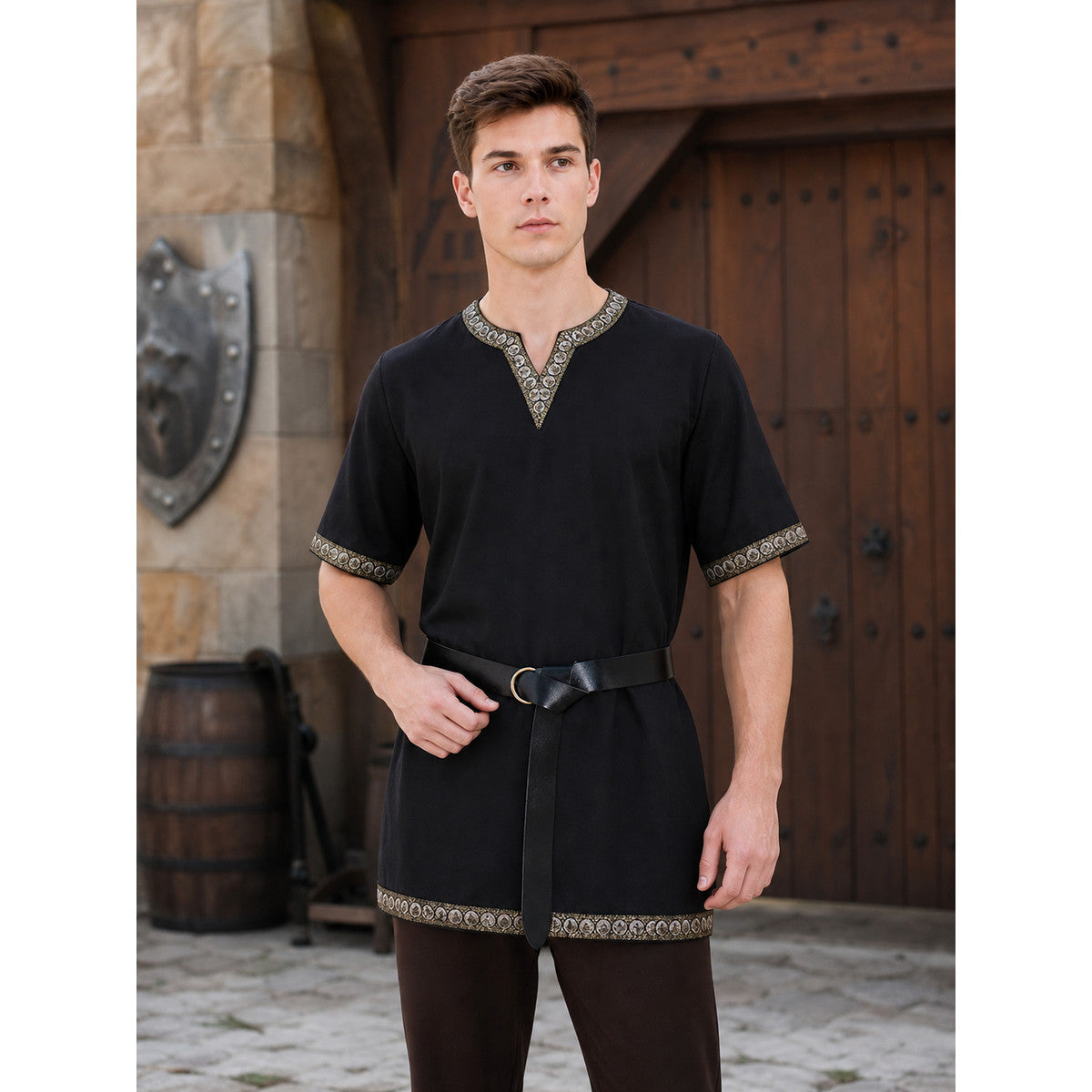 Black Tunic with V-Neckline and Belt