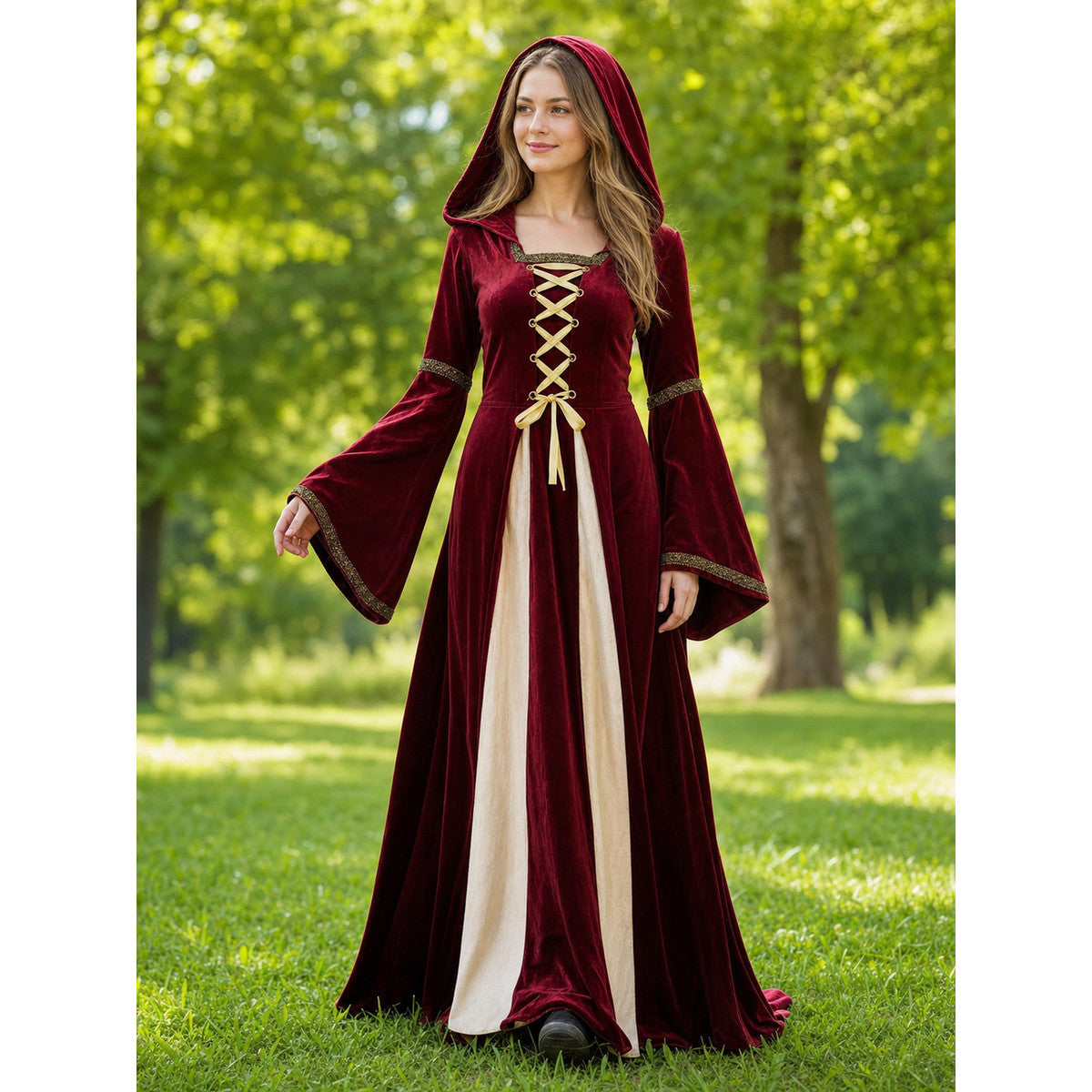 Medieval Hooded Dress with Lacing lifestyle view