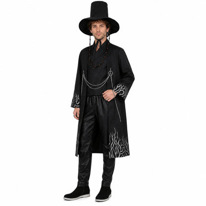 Anime Cosplay Costume: Long Coat, Pants, and Hat on-model front view