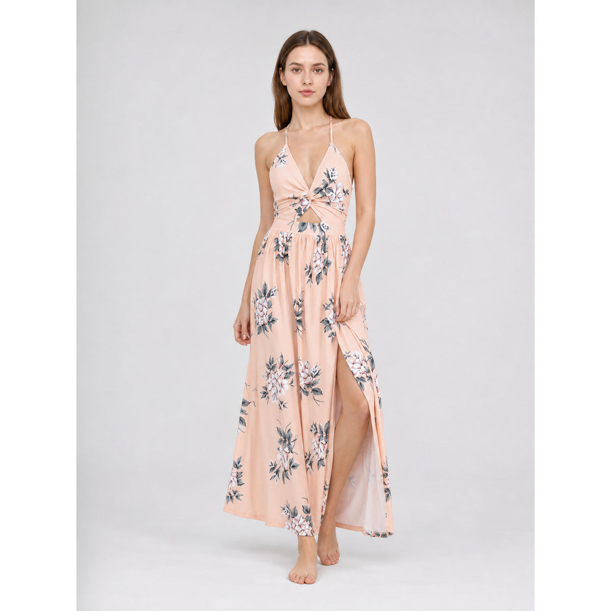 Floral Print Maxi Beach Dress with Slit lifestyle