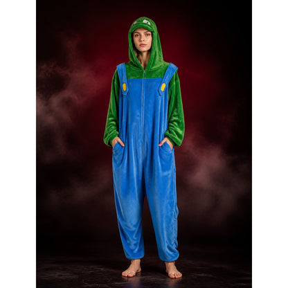 Blue And Green Hooded Cartoon Animal Jumpsuit Costume With Yellow Chest Details main product view