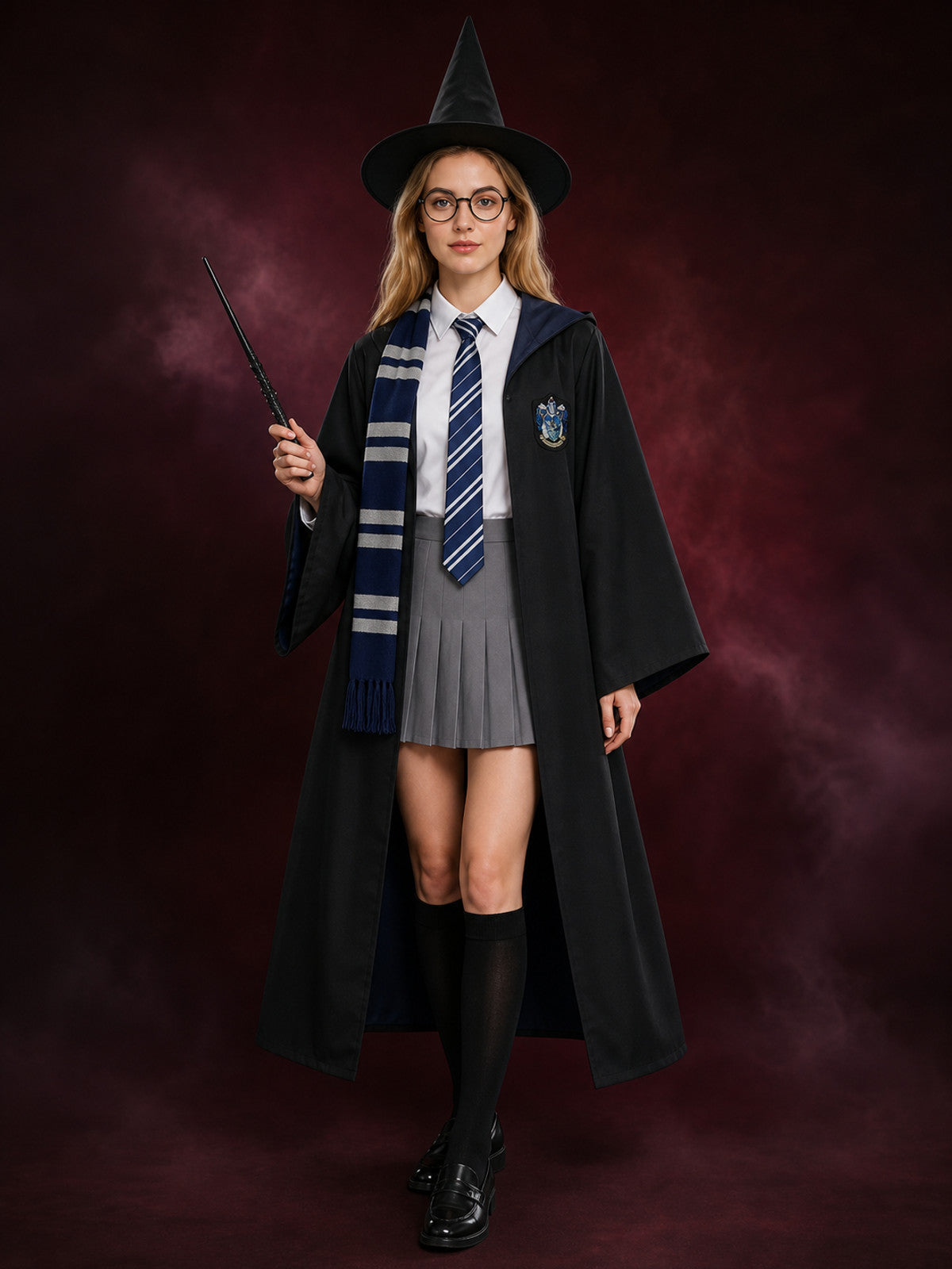 Women's Wizard Robe Costume Set, Academy-Style 8-Piece Cosplay Outfit With Hat main product view