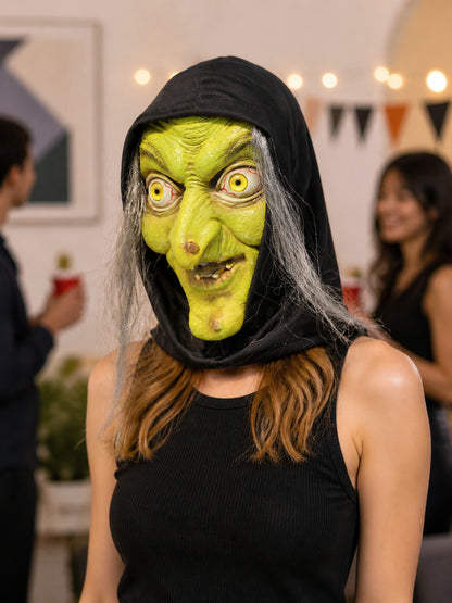 Carnival Witch Mask with Hood and Gray Hair lifestyle view