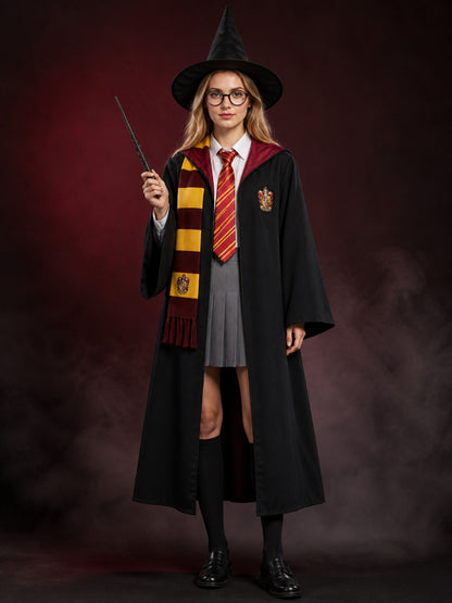 Women's Wizard Robe Costume Set, Hooded Cloak with Hat, Scarf, Tie, Glasses main product view