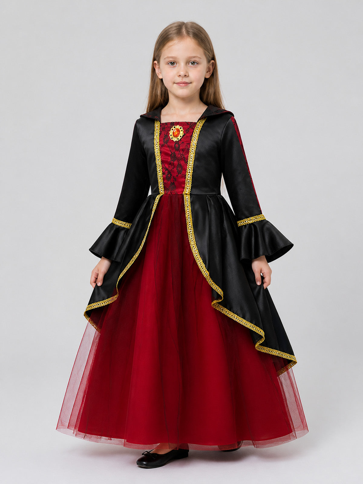 Black and Red Halloween Dress for Girls with Hood Costume Dresses detail