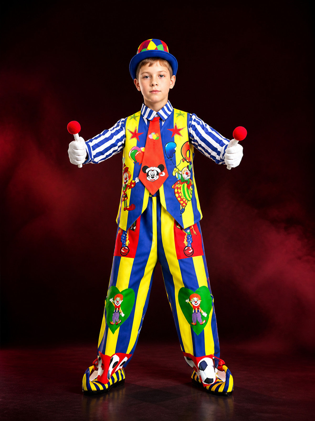 Striped Clown Jumpsuit for Performances and Halloween main product view
