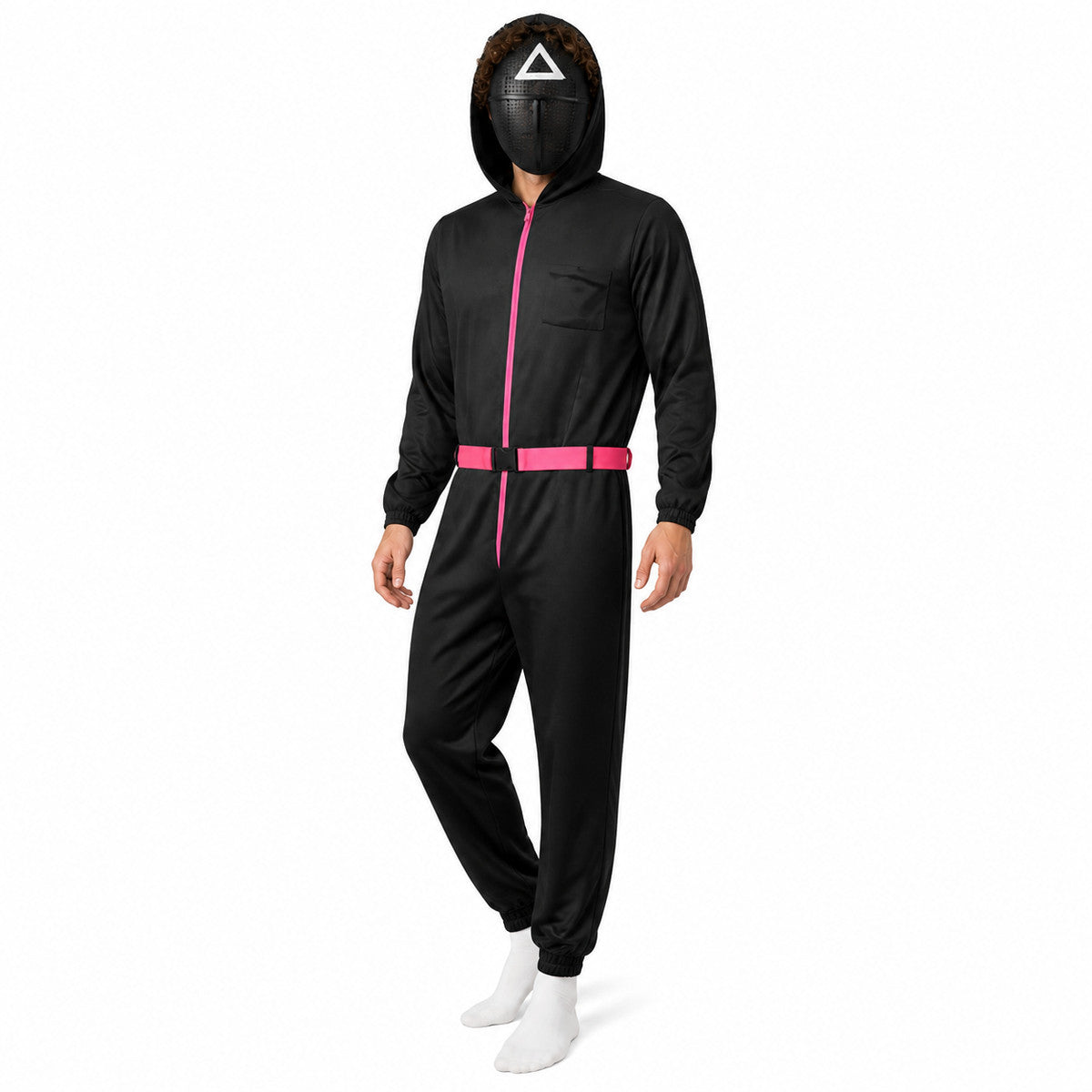 Black Cosplay Jumpsuit with Mask and Hood Costume Masks detail