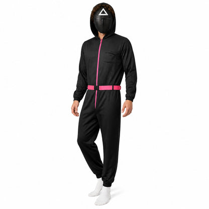 Black Cosplay Jumpsuit with Mask and Hood Costume Masks detail