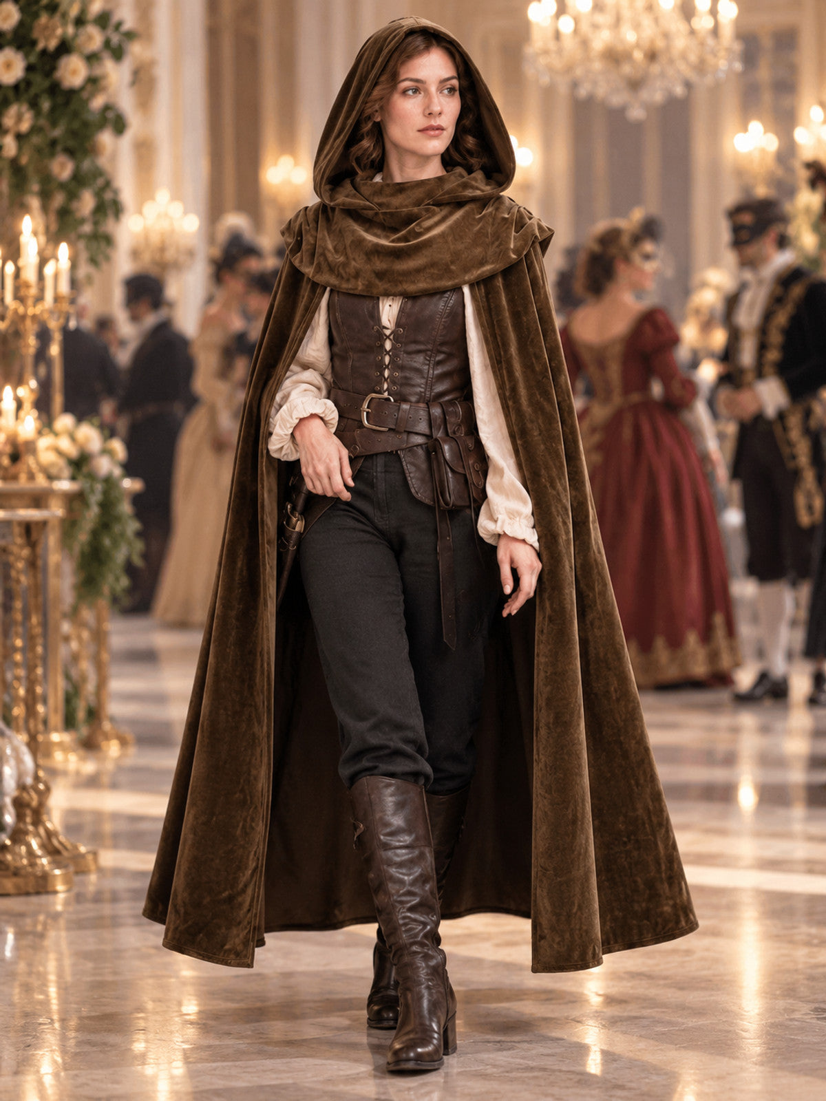 Long Hooded Cape, Dark Brown