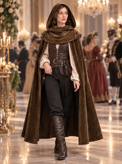 Long Hooded Cape, Dark Brown