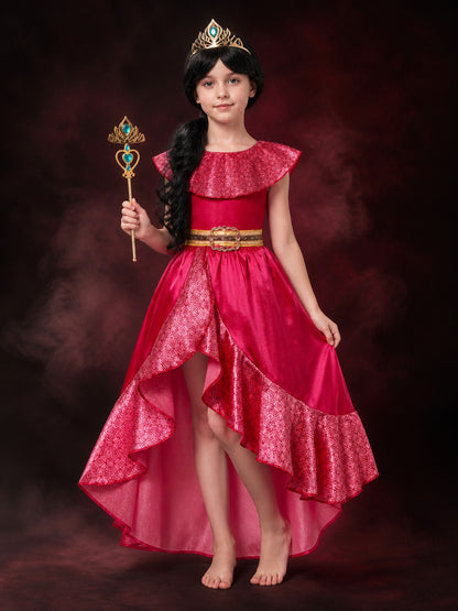 Girls Princess Halloween Costume Set with Dress, Crown, Wig and Magic Wand