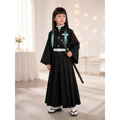 Black Halloween and cosplay costume with wig lifestyle view