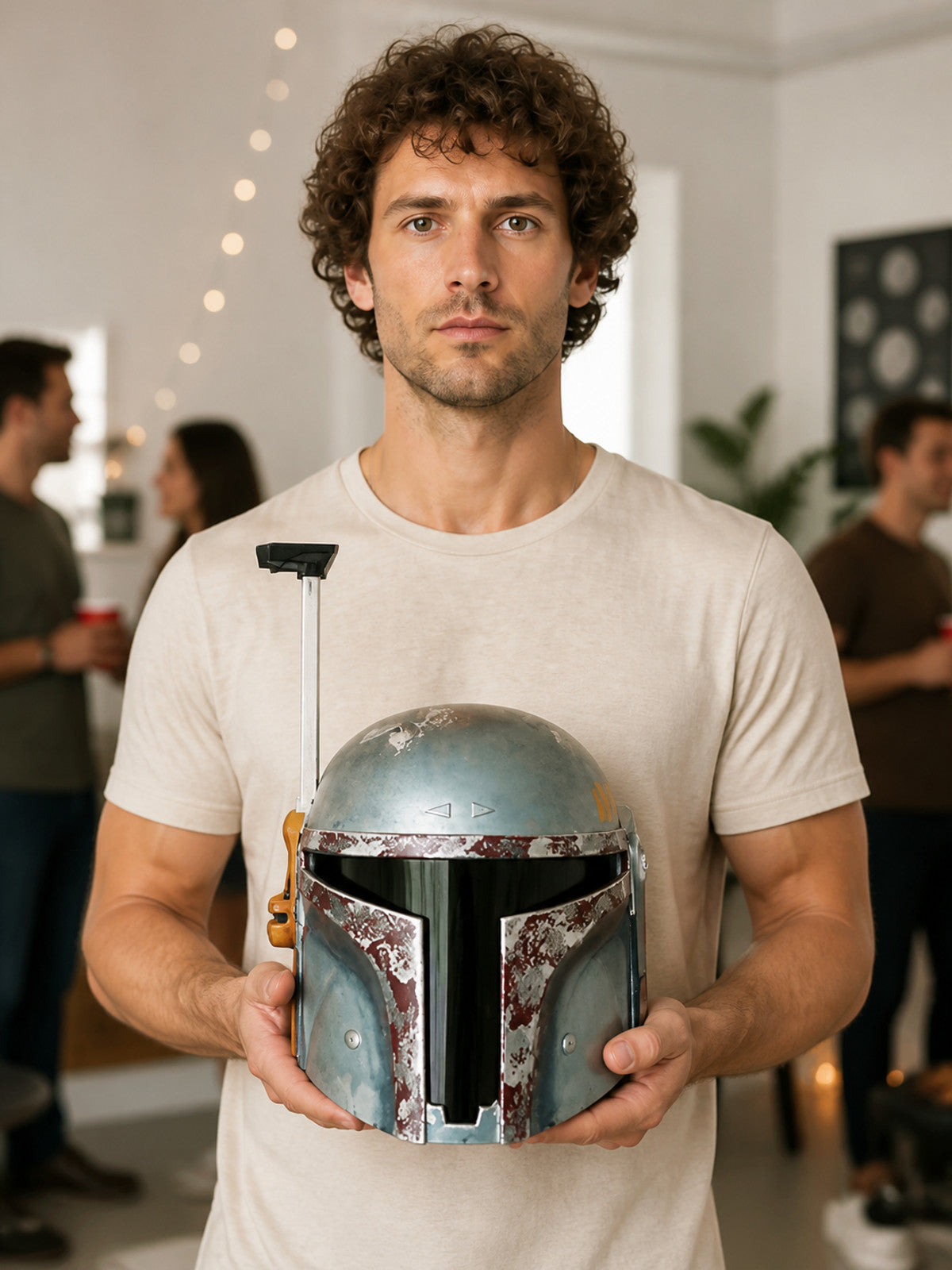 Silver-Blue Futuristic Cosplay Helmet lifestyle view