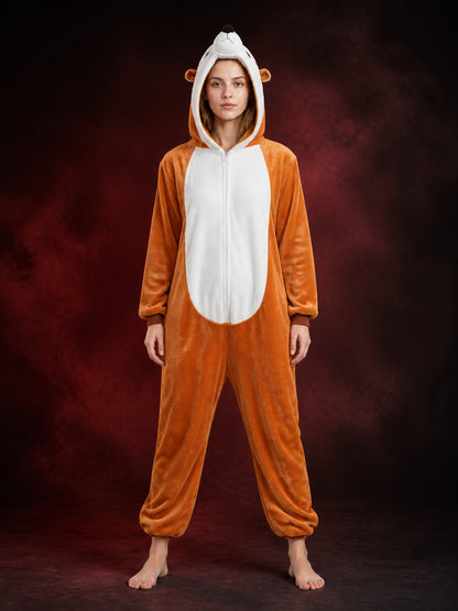 Orange And White Hooded Cartoon Animal Jumpsuit Costume With Tail