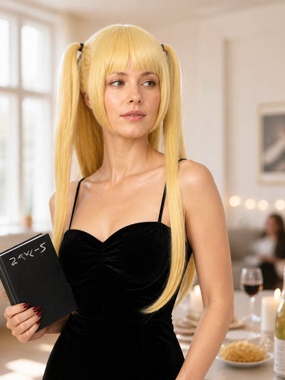 Long Blonde Wig with Bangs and Two Ponytails for Halloween lifestyle view