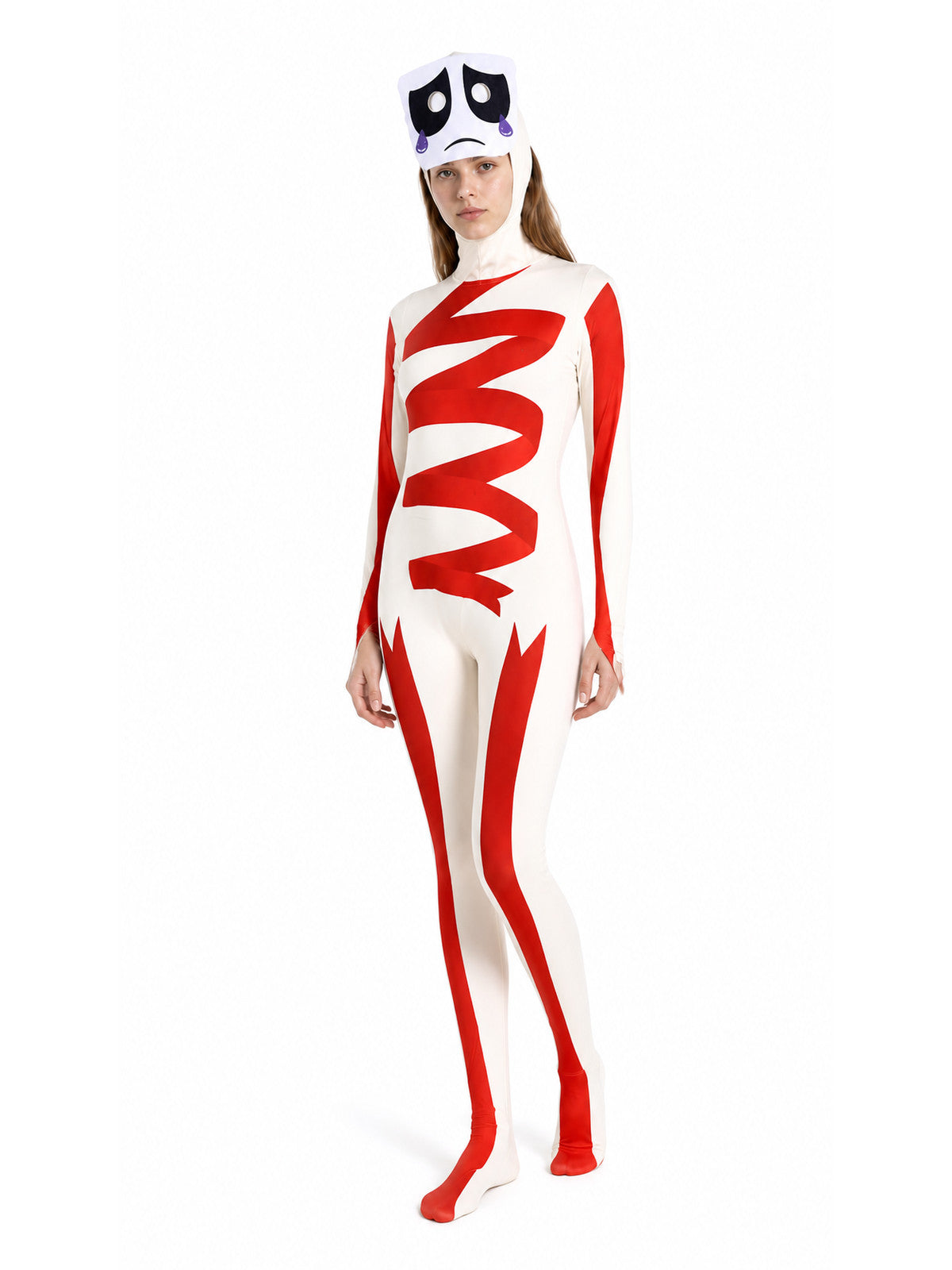 Pomni Cosplay Costume with Mask, White and Red