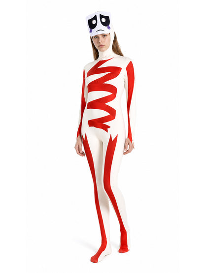 Pomni Cosplay Costume with Mask, White and Red