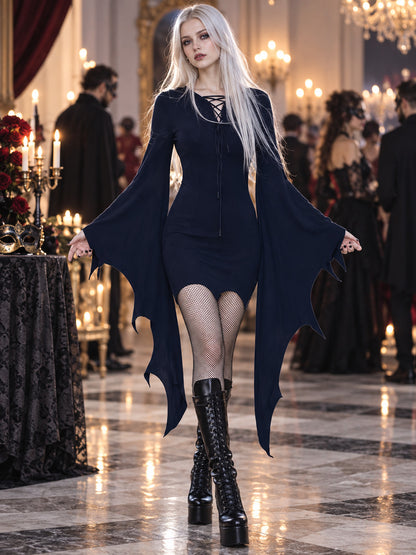 Dark blue vampire costume with wing sleeves