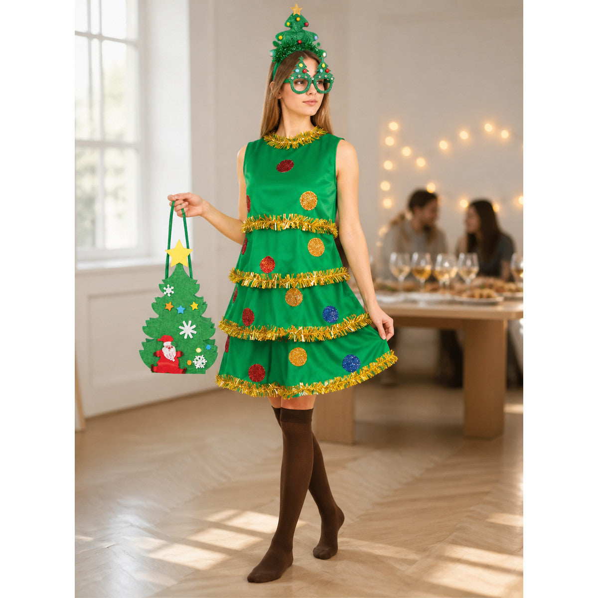 Christmas Tree Costume with Glasses and Stockings lifestyle view