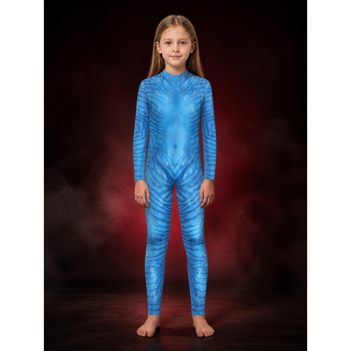 Blue Avatar Shimmering Striped Jumpsuit, High Collar Long Sleeve Halloween main product view