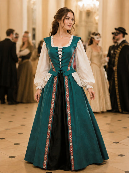 Turquoise Renaissance Dress with Puff Sleeves lifestyle view