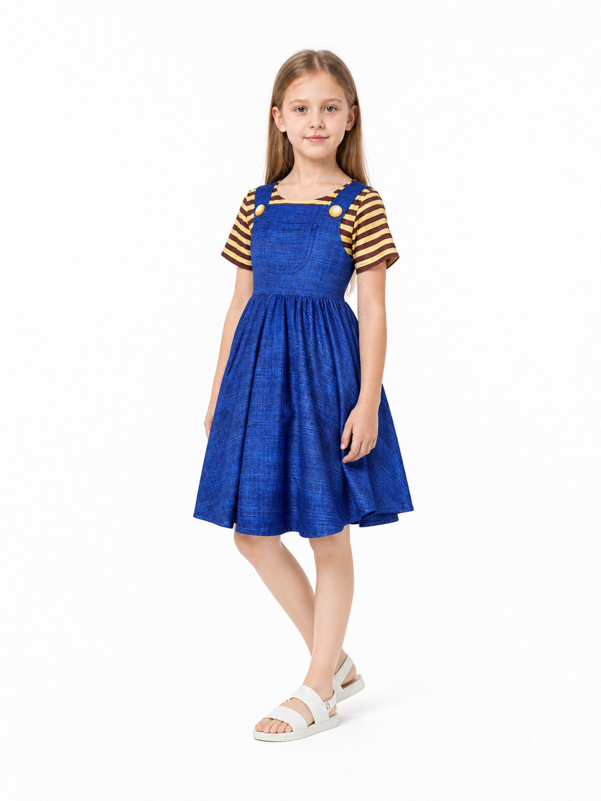 Minion Sundress, Striped Sleeves, Gold Buttons product detail