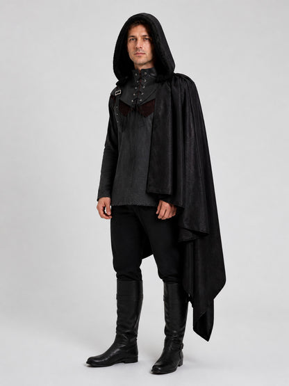 Medieval Hooded Cape, Black, Gothic Costume Capes detail