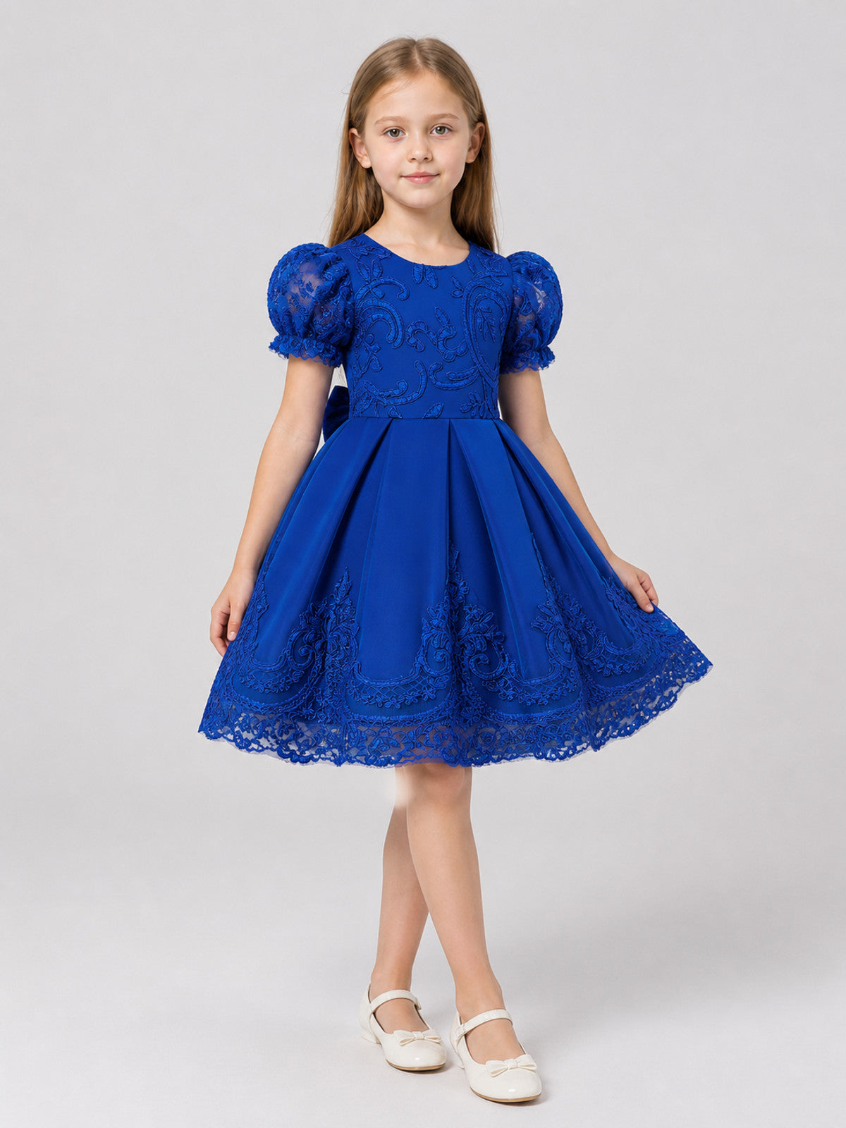 Girls’ Princess Dress with Embroidery and Lace Trim product detail